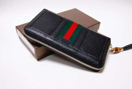 New Authentic Gucci Rania Black Leather WEB Zip Around Wallet Clutch Best Deals & Coupons in America